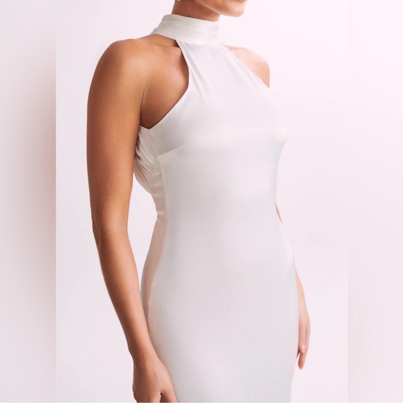 NEW NWT Meshki Claire White Satin Drape Back Maxi Dress - Picture 9 of 10